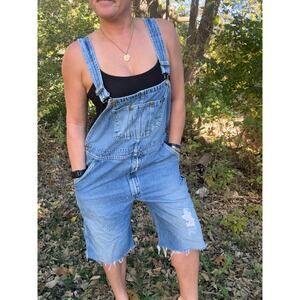 Vintage Lee Cutoff Overalls Shortalls Faded Worn In Farm Cottage Fits womens LG